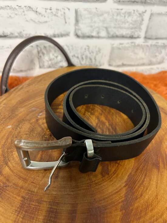 Unbranded Other - Classic Black Genuine Leather Belt with Square Silver-Tone Buckle